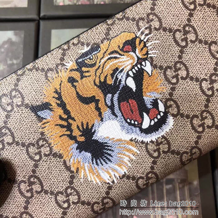 GUCCI古馳 最火爆款 官網同步 G家老虎圖案拉鏈包系列 男士長錢包 451273 老虎頭PVC WTG2043